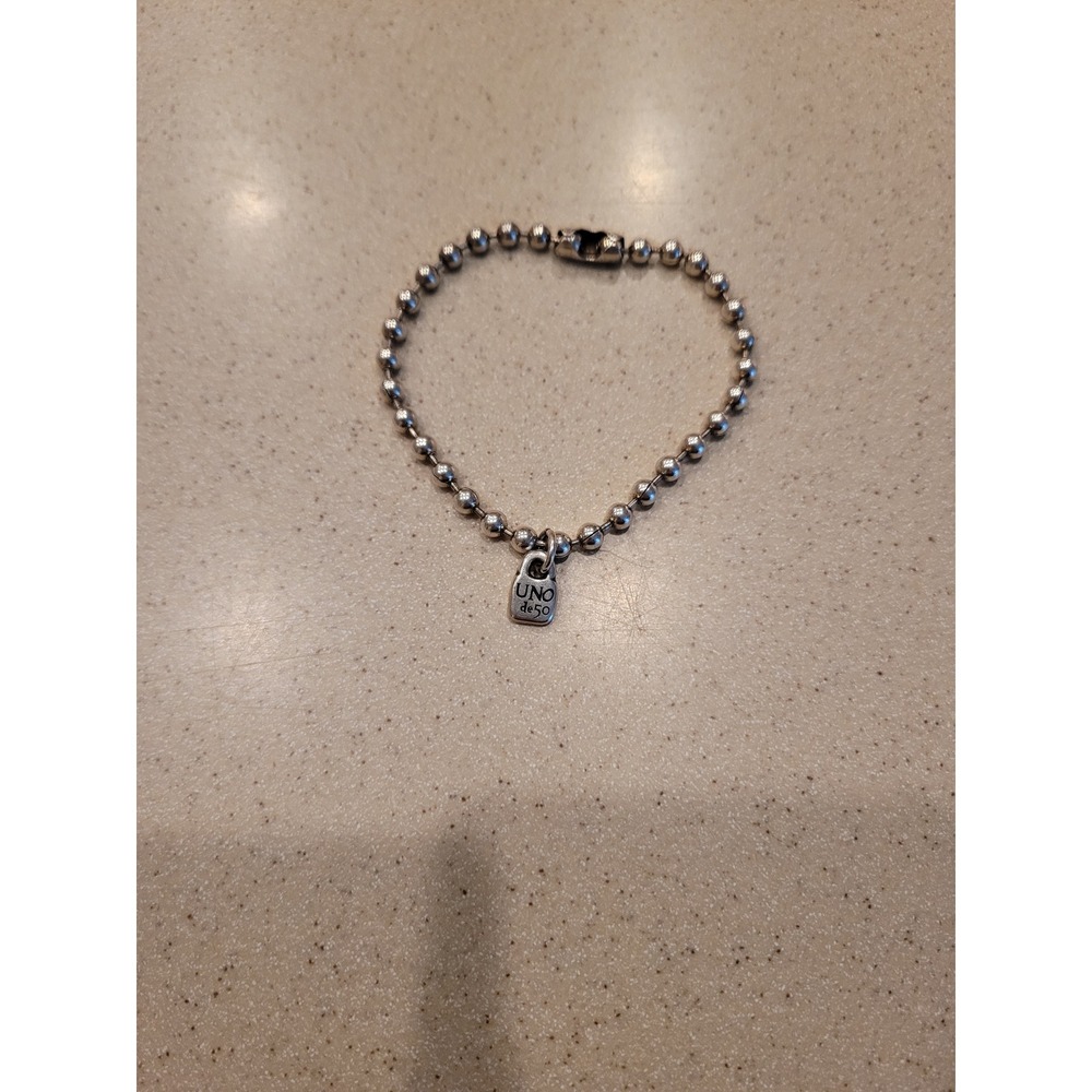 Uno de 50 Silver Plated Ball Chain Bracelet with Padlock Charm Logo.  Spain.